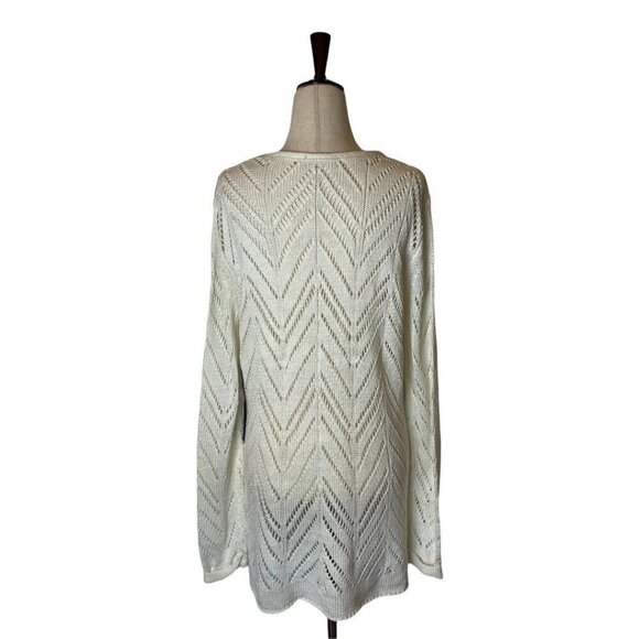 FYLO Ivory Open Crochet Knit Long‎ Sleeve Round Neck Pullover Sweater Size S - Picture 4 of 9